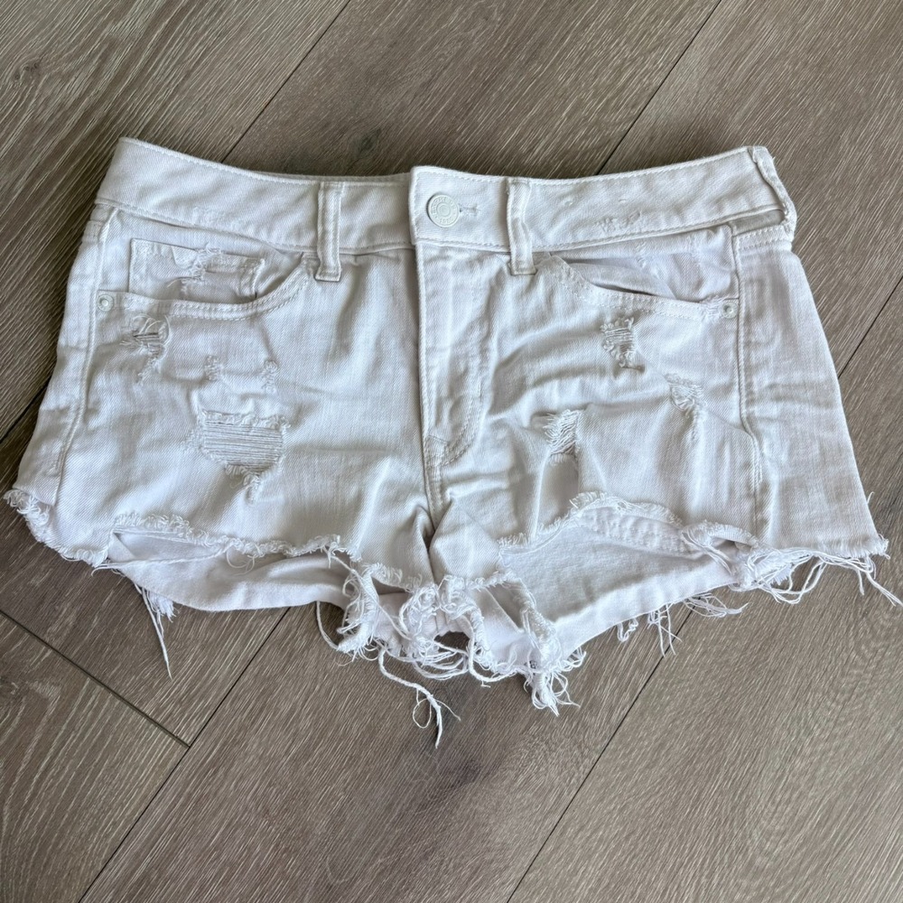 Y2K Express Womens White Denim Stretch Low Rise Shortie Micro‎ Shorts Size 6